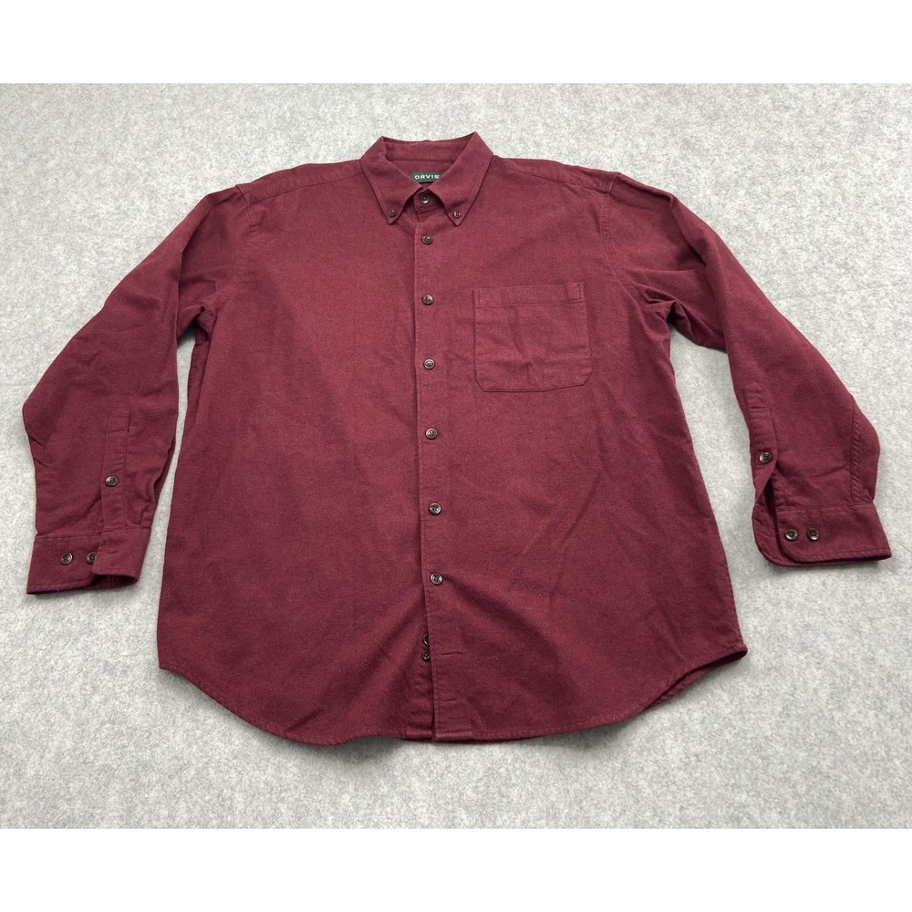 Orvis Shirt Mens XL Red Solid Flannel Button Down Long Sleeve Casual Cotton